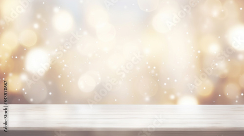 Empty white table, blurred soft light table, gently bokeh background
