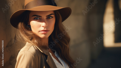 Portrait of a woman private detective wearing a hat