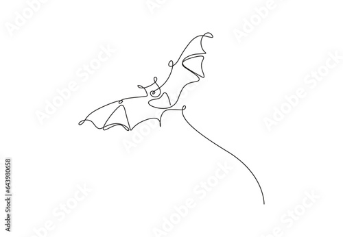 One continuous line drawing of cute flying bat for nature lover organization logo identity. Isolated on white background vector illustration. Pro vector.