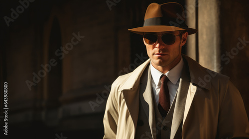 Portrait of a private detective man wearing a hat