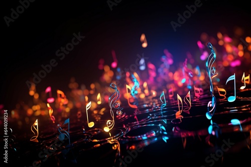 Vibrant musical notes illuminate a dark background with their colorful melodies.