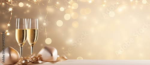 Christmas atmosphere with champagne candles and a holiday mood isolated pastel background Copy space
