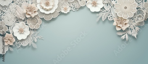 Flower patterned lace backdrop isolated pastel background Copy space