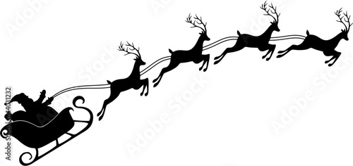 silhouette of a santa clous with deers Christmas vector