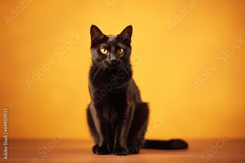 Gato preto no fundo amarelo - Papel de parede