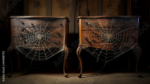 Teias de aranha em móveis antigos, dia das bruxas 