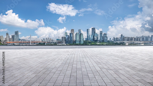 Empty square road and city buildings skyline in Chongqing, China