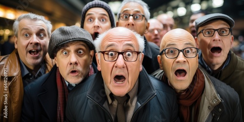 Group of elderly men have just heard something they've never heard before and opened their mouths. Generative AI