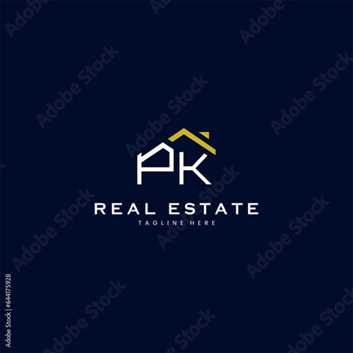 modern PK letter real estate logo in linear style with simple roof building in blue