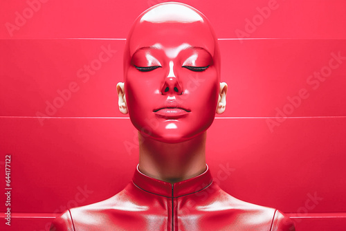 Femme avec masque rose sur le visage, fermant les yeux