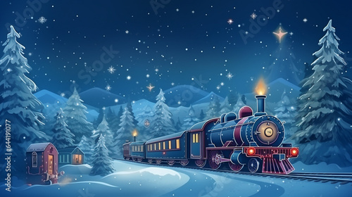 polar express rides through night winter landscape in sky northern lights made with generative AI