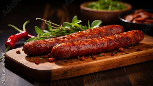 Chorizo sausage. Fresh herbs, garlic, pepper, and chili peppers are all added to the traditional Spanish chorizo sausage. traditional food.