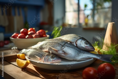 fresh fish on a kitchen table rady to eat