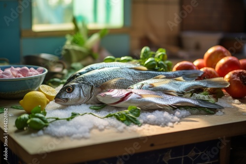 fresh fish on a kitchen table rady to eat