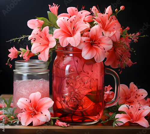 Pink tropical flowers in a jar