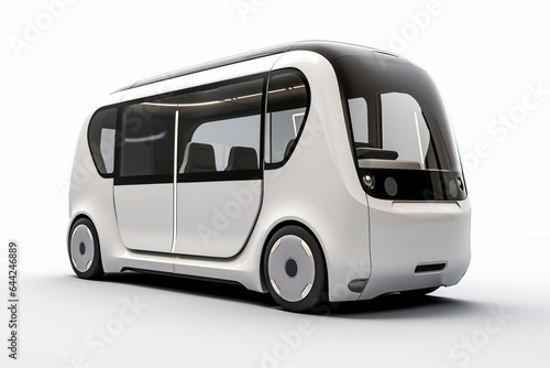 White self-driving shuttle bus with open door on a white background. Generative AI