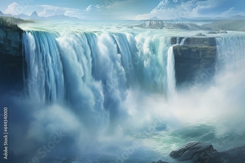 Digital illustration of a massive waterfall resembling Niagara Falls. Generative AI