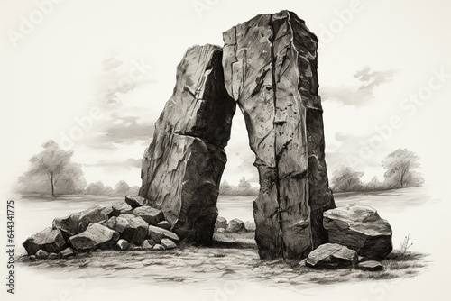 Illustration of a revered megalithic stone. Generative AI