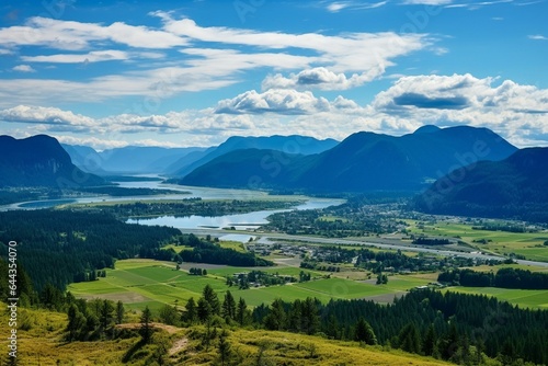 Scenic view of Fraser Valley near Abbotsford, BC during the summer. Generative AI