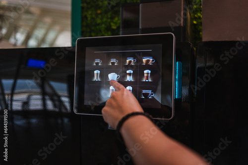 coffee and hot beverage vending machine, closeup.