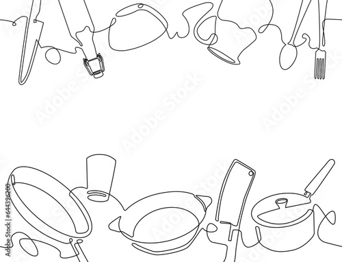 Two patterns that repeat horizontally with kitchen utensils and space for text. Cooking vector background. 