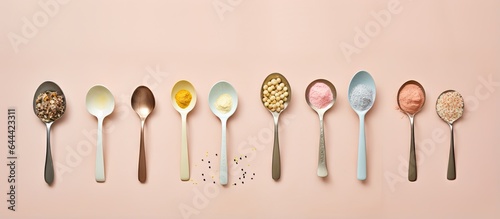 measuring spoons within spoons isolated pastel background Copy space