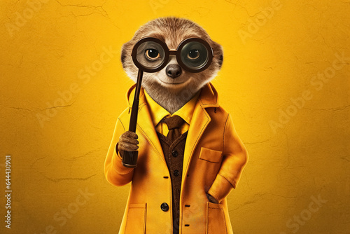 meerkat detective over yellow background. Generative Ai
