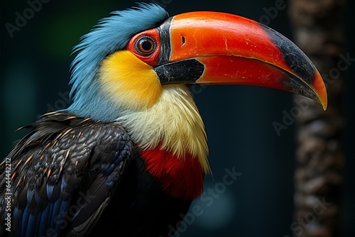 Side view of a magnificent toucan birds distinctive and colorful beak