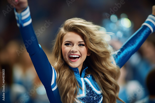 Girls from the cheerleading team emotionally support the team and entertain the audience of fans generative AI concept
