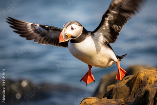 Atlantic puffin also know as common puffin is a species of seabird in the auk family. Iceland, Norway, Generative AI