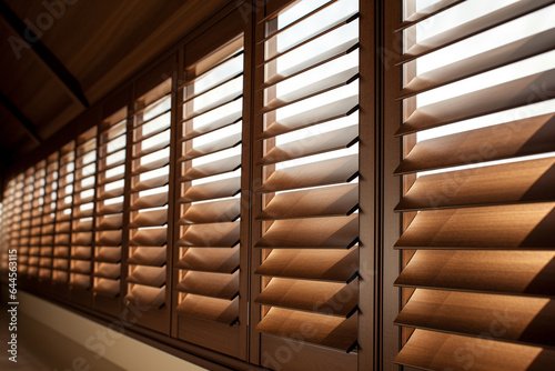 windows with wooden louvre blinds