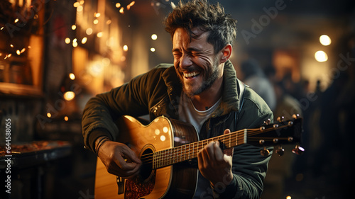musician playing acoustic guitar in the garden