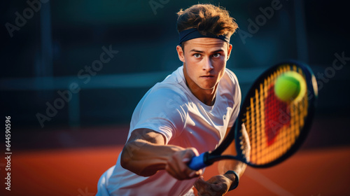 Tennis player practicing tennis. Generative AI