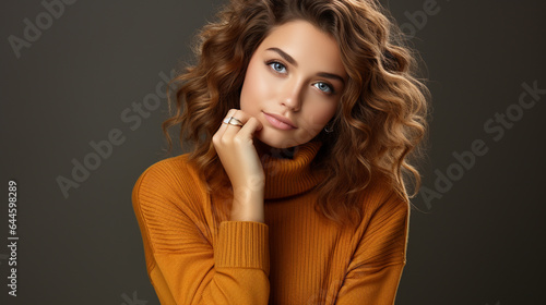 young beautiful brunette woman with curly hair