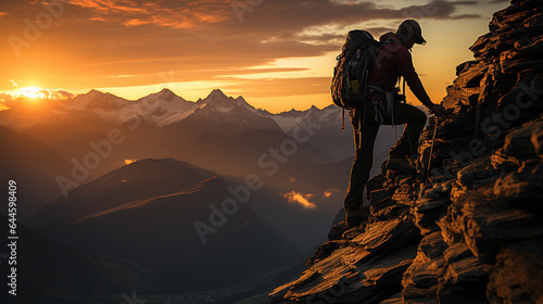 man with backpack in the mountains