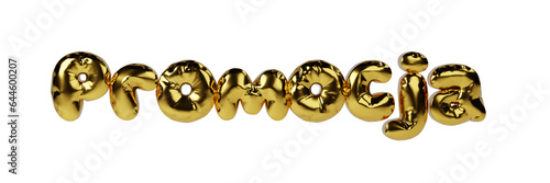 Złoty, metaliczny balon ze słowem Promocja 