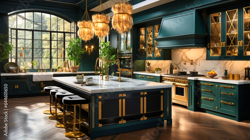 Art deco accents punctuating a modern kitchen space,
