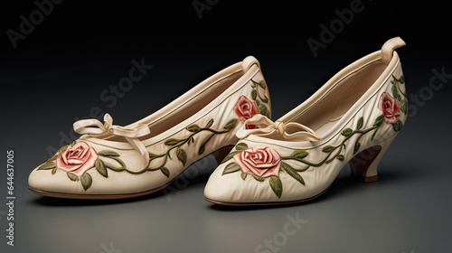 A pair of ballet slippers with a rose motif. AI generative