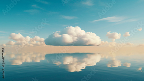 A serene lake spread out beneath the tranquil sky, and a cluster of centroids settled in the sky, creating an aura of pure simplicity and serenity. Generative AI 