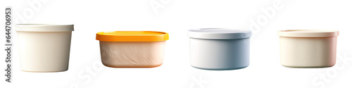 Template for mock up of white food tub with plastic cap for cream butter margarine cheeses and other food items in ing transparent background