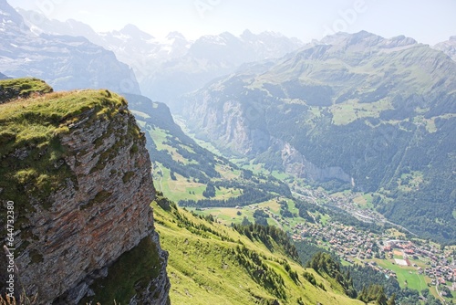 landscape in switzerland, view from the Mannlichen, a 2342 m above sea level. M. high mountain in the Lauterbrunnen valley. 