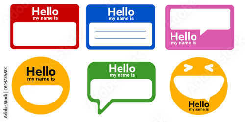 Name tag sticker design template empty with text Hello my name is label registration identity