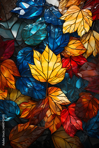 A set of autumn leaves in glass mosaic; Resolution: 3584x5376(2:3)