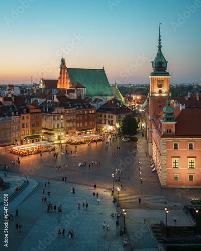 View of Castle Square at sunset in the Old Town of Warsaw, Poland
