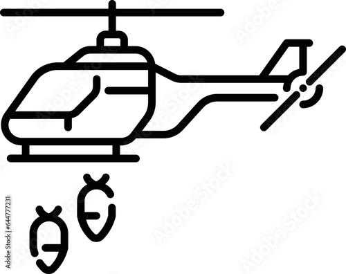 Missiles falling from helicopter icon in black outline.