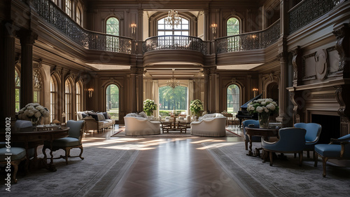 A grand interior shot of an elegant mansion showcasing its architectural beauty