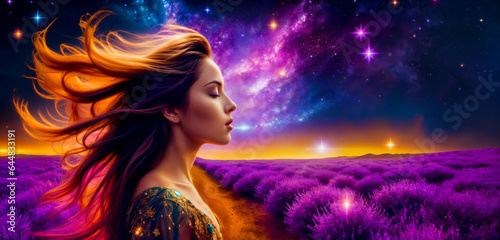 Woman with Long Hair in the Cosmic Breeze.