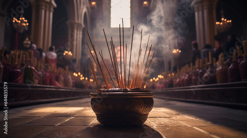 Burning incense as an offering before the altar