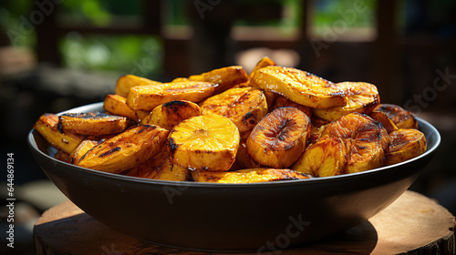 Ripe fried African plantain - local staple food served as meals with sauce or as a side dish in Nigeria, West Africa and other African countries