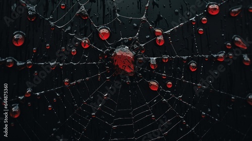 Spider net with drops of blood.